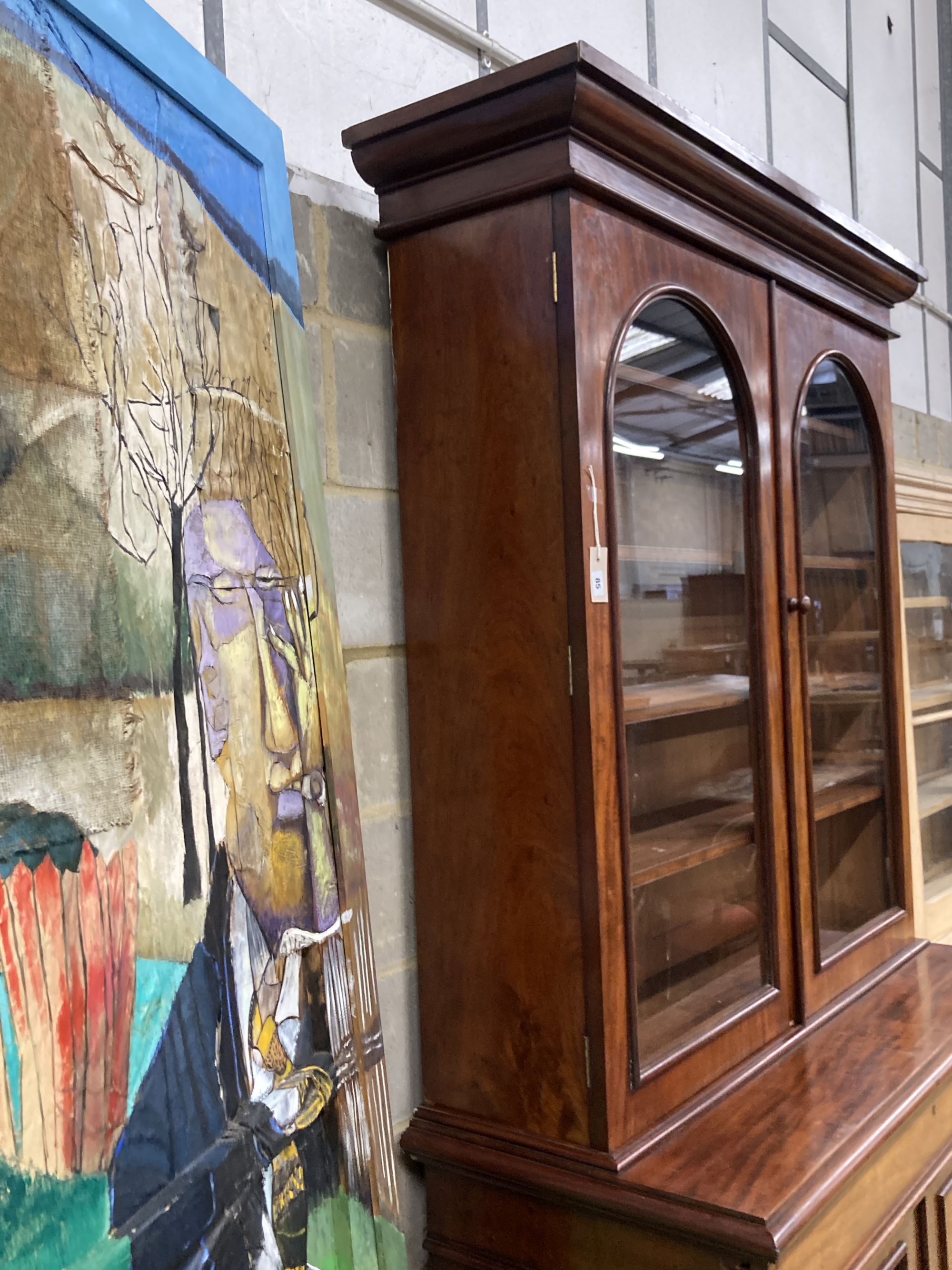 A Victorian mahogany tall library bookcase, length 128cm, depth 56cm, height 230cm